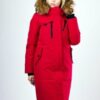 Купить Женский пуховик San Croni с капюшоном красный прямой scw-ew 979 S