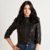 Купить Кожаная куртка женская VK черная укороченная (Арт. LT311) 46