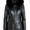 Купить Кожаная куртка на меху VK черная с капюшоном (Арт. PRM202) 50