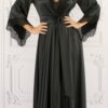 Купить Халат женский V.I.P.A длинный на запах с кружевом Chantemely S Черный MILADY 11077
