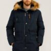 Купить Мужской удлиненный зимний пуховик с меховой опушкой Finn Flare 19922027W-101 XL Темно-синий
